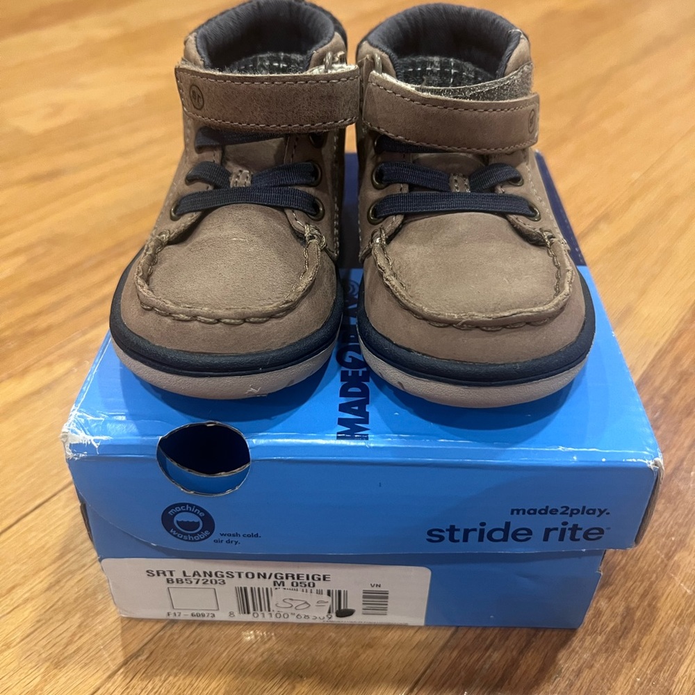 Stride Rite Tan and Navy Baby Shoes